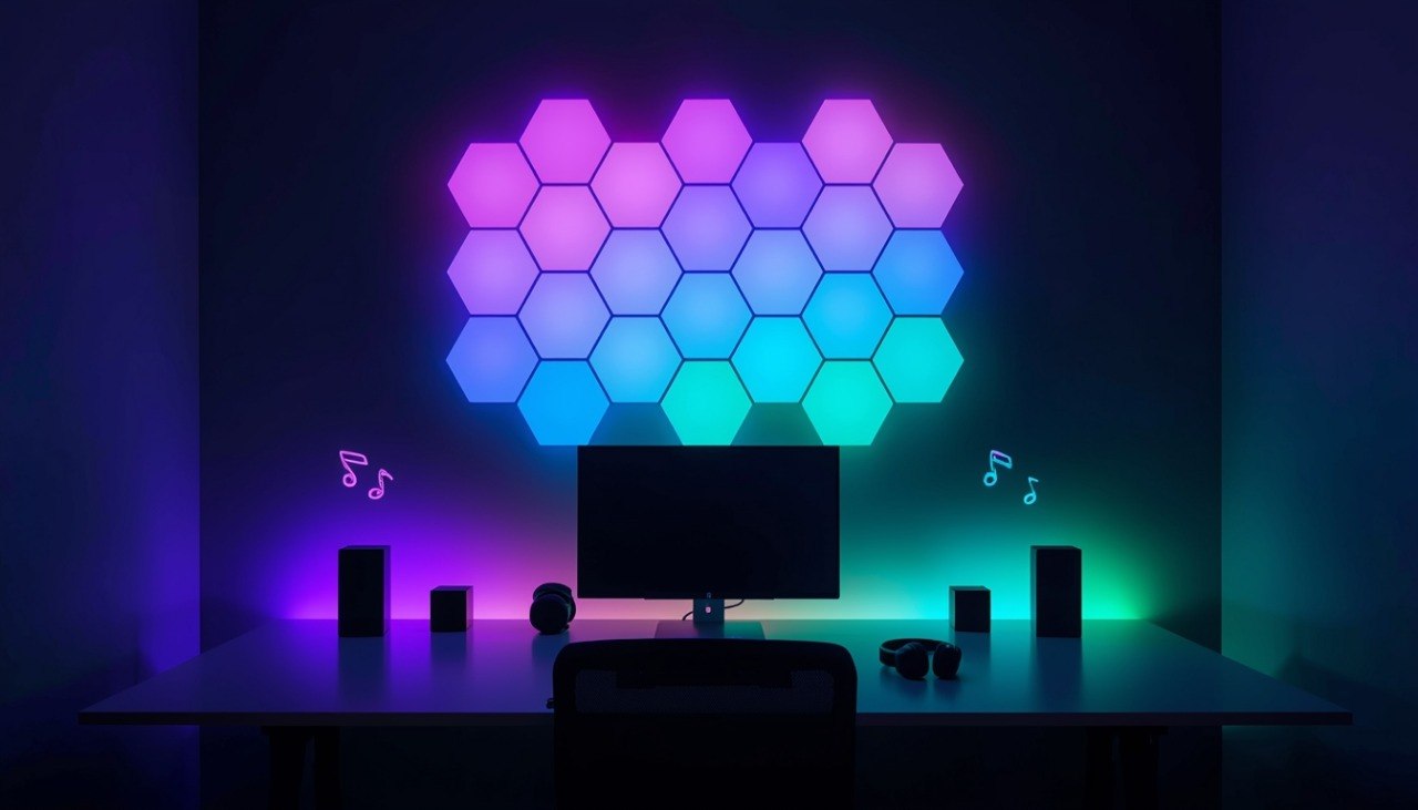 Colorful LED light panel on a dark background
