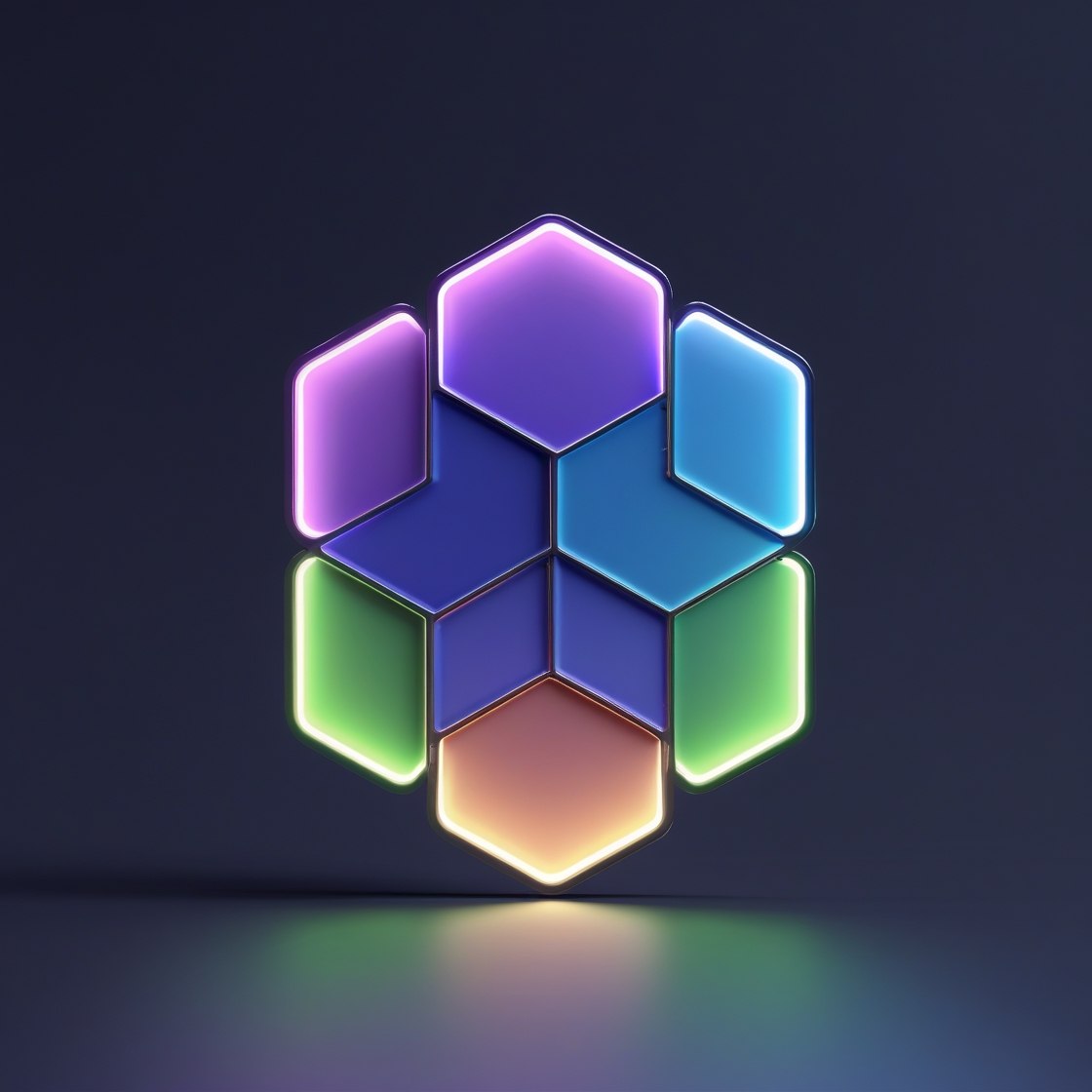 Neon hexagonal shapes forming a star-like pattern on a dark background