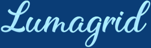 Lumagrid logo in light blue on a dark blue background